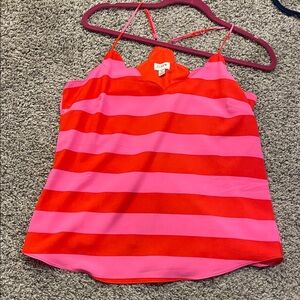 J. Crew Red and Pink Striped Silk Camisole